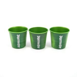 Three Green Jägermeister Color Changing Reusable Aluminum 1 oz Shot Glasses NWOT